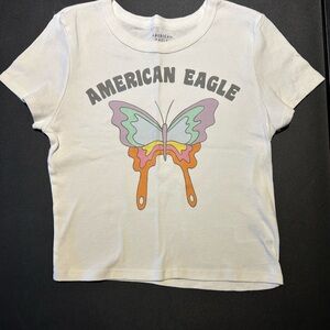 American Eagle Outfitters Womens Cropped Tee with Butterfly Graphic